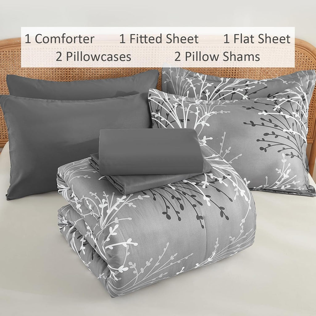Gray Comforter Set Branch Botanical Bed in a Bag 7 Piece Grey Floral Comforter