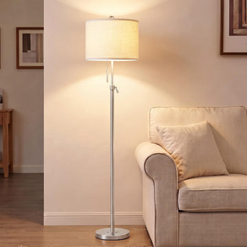 Brushed Nickel Floor Lamps, 55"-67" Height Adjustable Modern Tall Lamp, 3-Way Dimmable Standing Lamp Office Reading