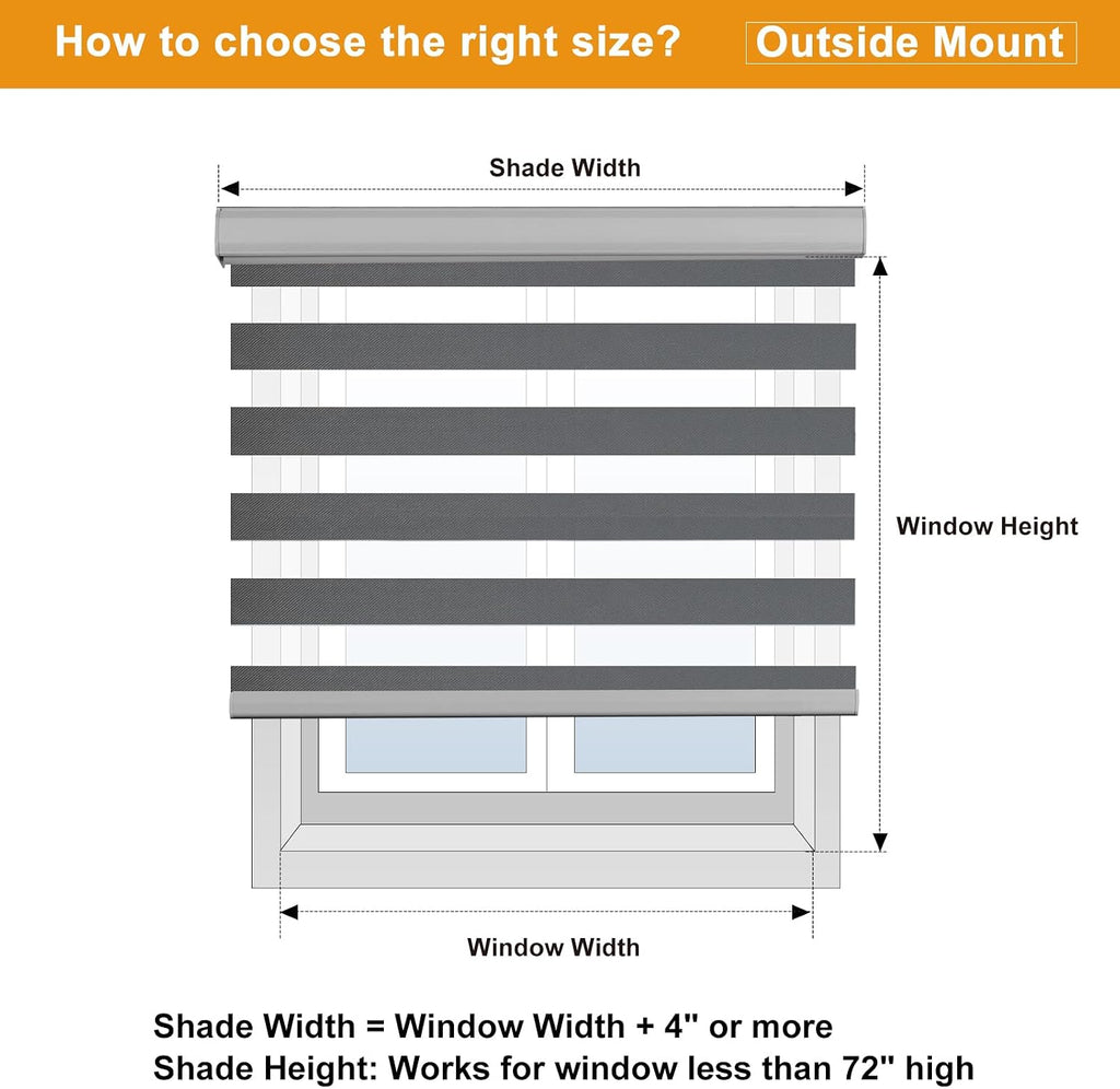 Cordless Zebra Blinds for Indoor Windows, Free-Stop Cordless, Light Filtering Sheer Shades Dual Layer for Day and Night, Roller Shades for Home (34.25" W X 64" H, Grey)