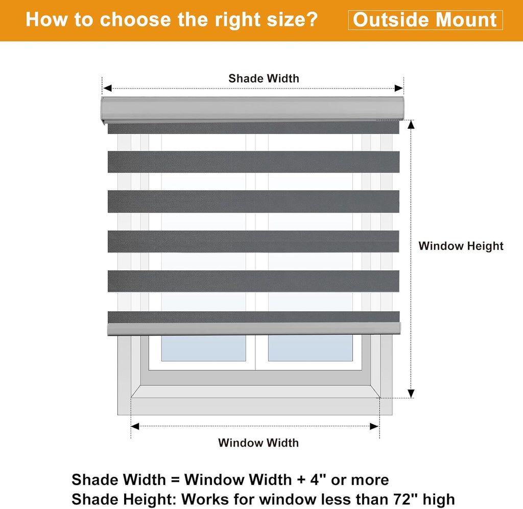Cordless Zebra Blinds for Windows Free-Stop Roller Windows Shades (34" W X 72" H, Grey) Dual Layer Light Control for Day and Night, Light Filtering Sheer Shades for Home, Easy to Install