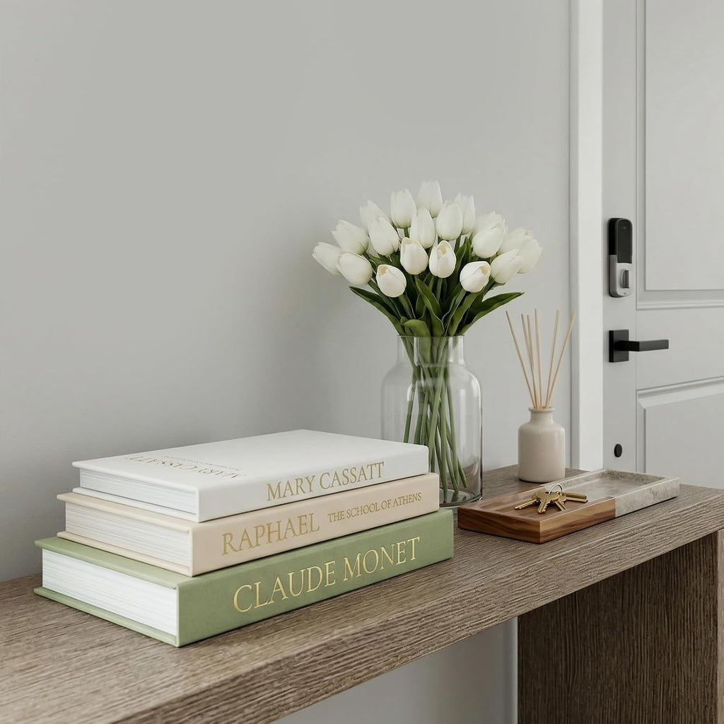 Sage Green Faux Book Box Set of 3 - Linen Decorative Books for Shelves, Fake Books for Decoration with Secret