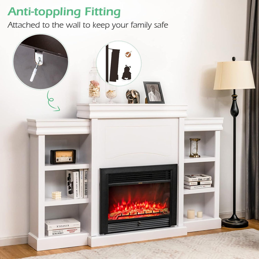 70 Inches Freestanding Mantel Stand, Modern Media Fireplace Cabinet for Living Room Bedroom, Wooden Mantel Console