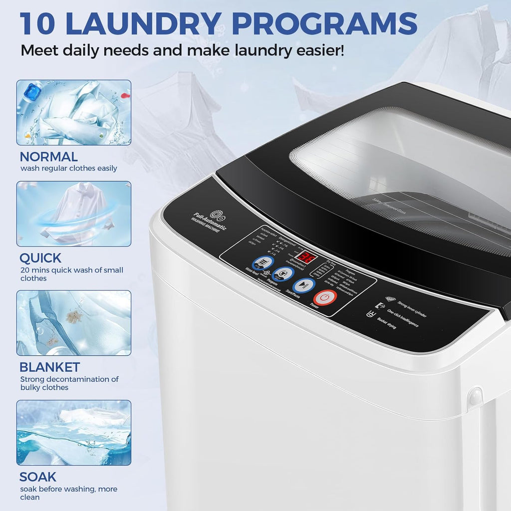 Portable Washing Machine, 17.8Lbs Capacity Full-Automatic Portable Washer, 2.4Cu.ft Washer and Dryer Combo with Drain