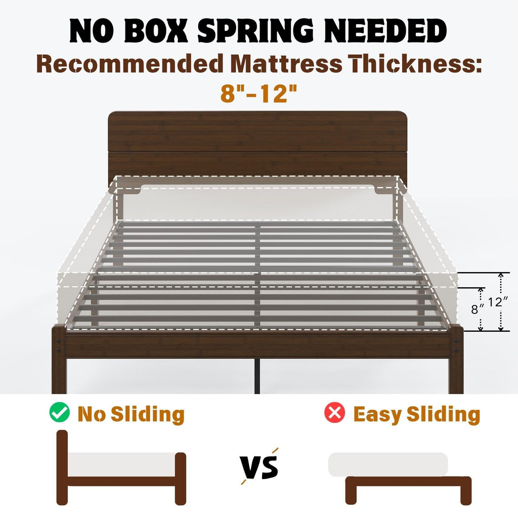14 Inch Solid Bamboo Wood King Size Bed Frame with Headboard