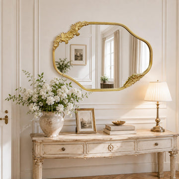 Vintage Baroque Oval Mirror, 24.5x37.7 inch Farmhouse Mirror with Ornate Metal Frame for Fireplace Entryway Living