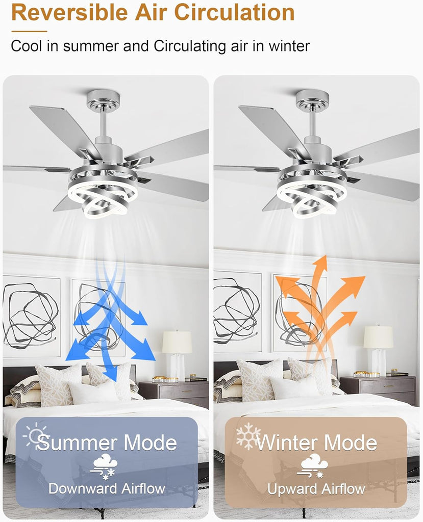 52" Ceiling Fan with Light Chandelier Fan Modern DC Motor Dimmable Led Fandelier Ceiling Fan with Light