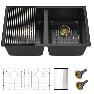 33"x19" Granite Composite Kitchen Sink Black Double Bowl