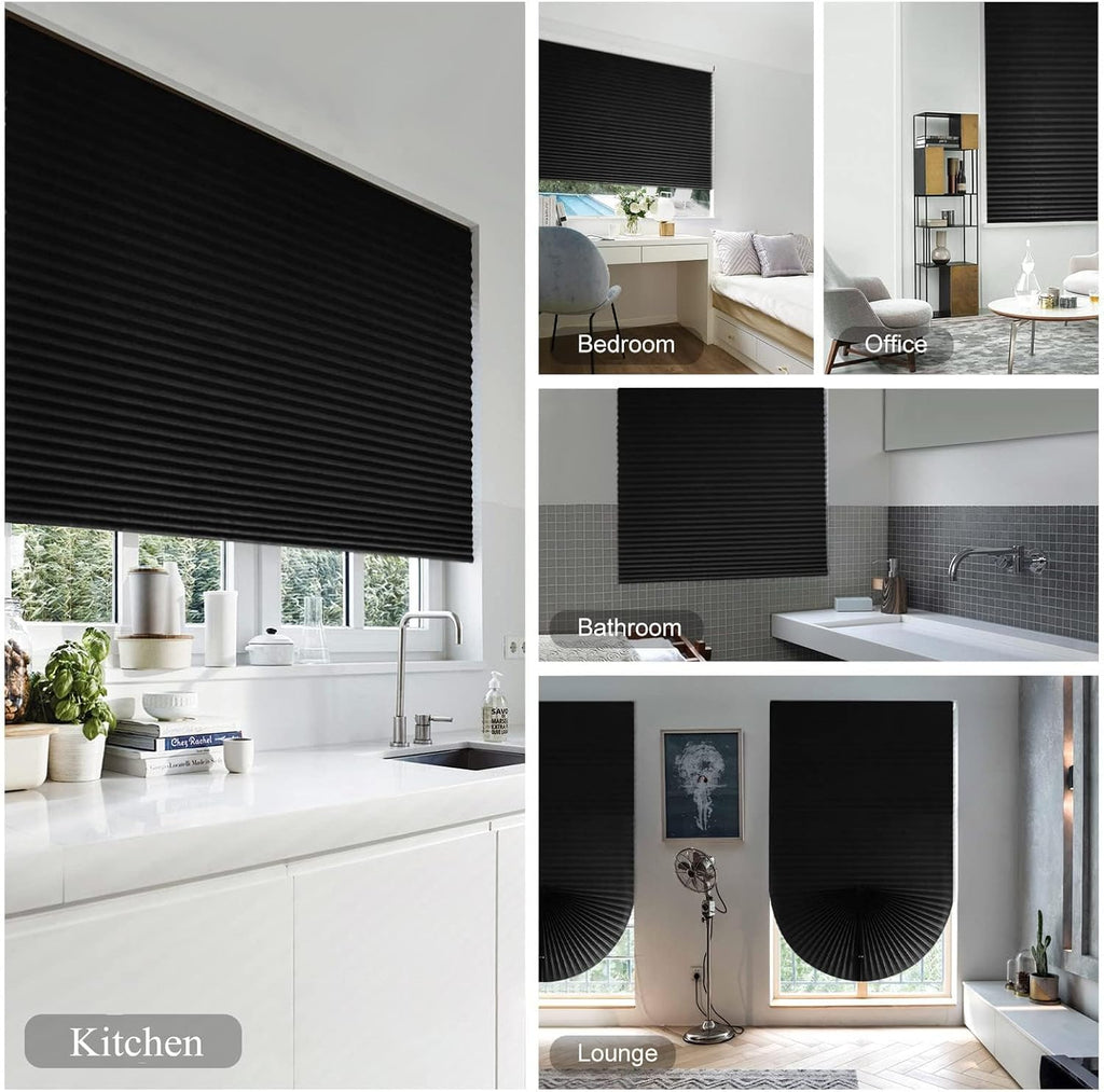 Blackout Blinds for Indoor Windows Cordless No Drill Easy Install Cut Size Pleated Paper Blinds Temporary Shades