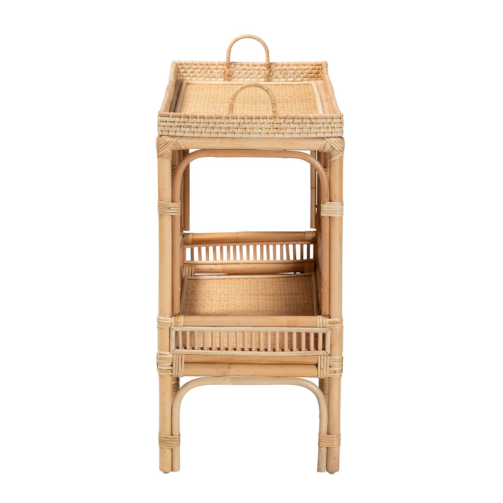 Lombok Modern Bohemian Natural Rattan 2-Tier Console Table