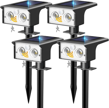 Solar Spot Lights Outdoor Waterproof, 4 Pack/3 Modes Motion Sensor Lights, Solar Powered Spotlights 2-in-1 Auto