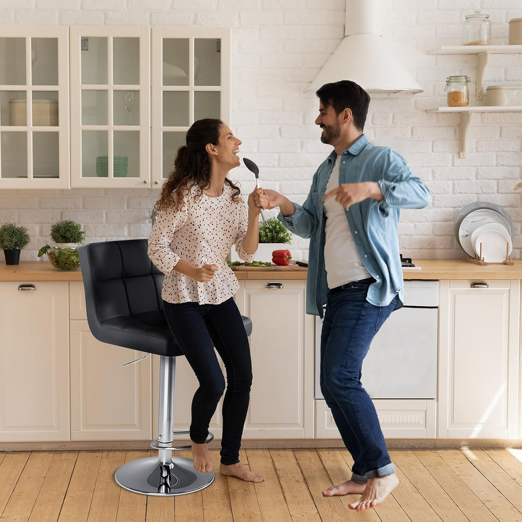 Bar Stools Set of 4, 24 inch Counter Height Bar Stools, Upholstered Modern Kitchen Barstools with Metal Base, PU