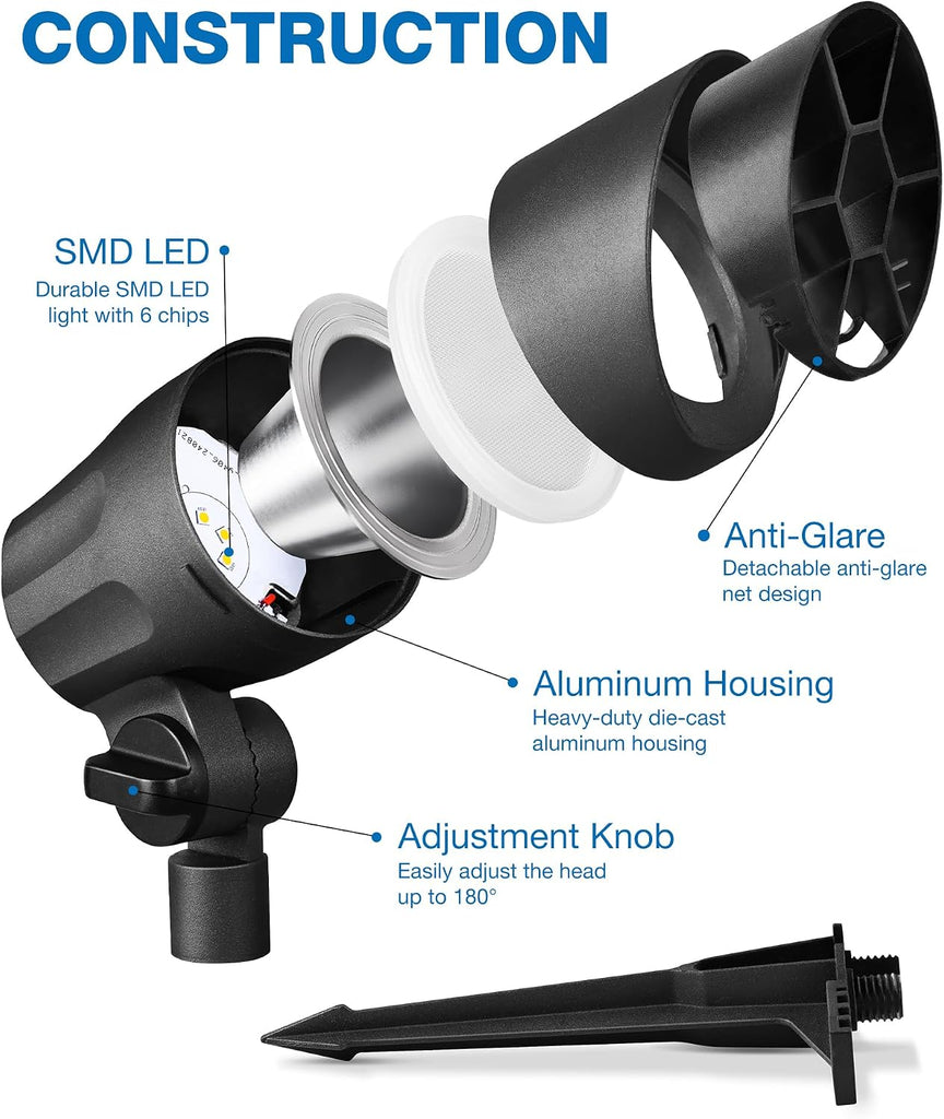 6W AntiGlare LED Low Voltage Landscape Lighting with Connector 4Pack