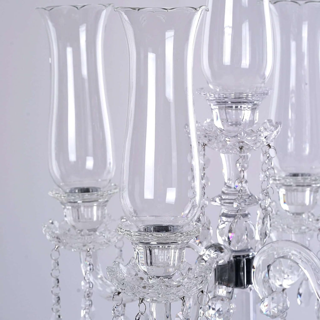 5 Arm Premium Crystal Glass Taper Candle Holder Candelabra with Chandelier Chains 32"