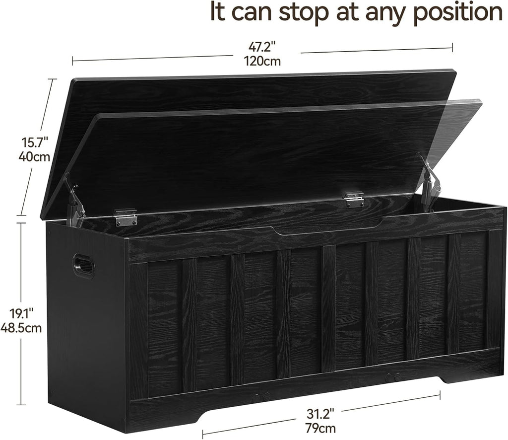 47.2"Storage Chest Extra Large,Wooden Storage Bench(Black) | Storage trunk with 2 Safety