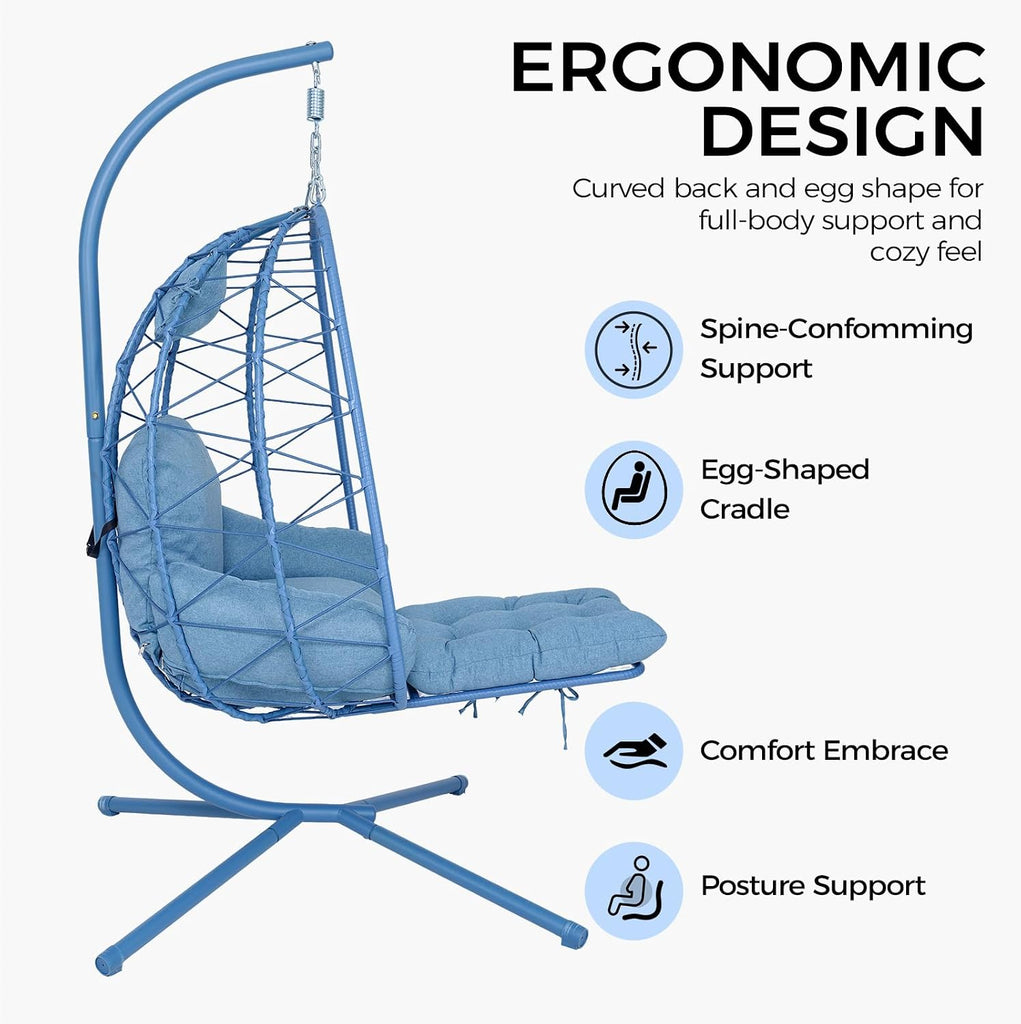Hanging Egg Chair with Stand & Footrest, Rattan Wicker Swing Hammock Chair with Cushions, Outdoor Indoor Egg Swing