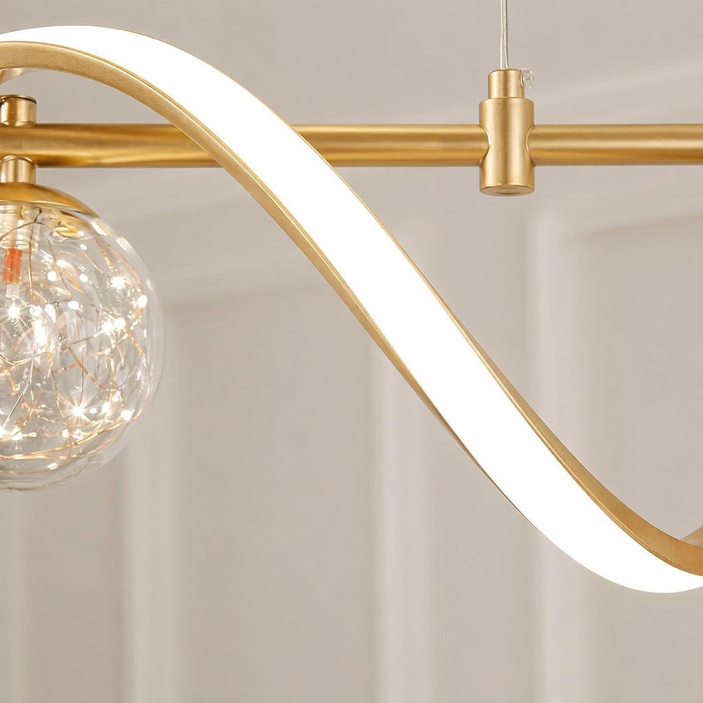 Modern 40.2 Inch Gold Linear LED Chandelier, Dimmable Kitchen Island Lighting with Remote, 4-Light Hanging Pendant