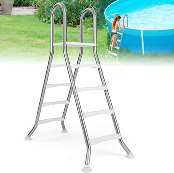 4-Step Steel Frame Above Ground Swimming Pool Ladder for 55" Pool Wall Heights, Double-Sided Entry & Exit Ladder