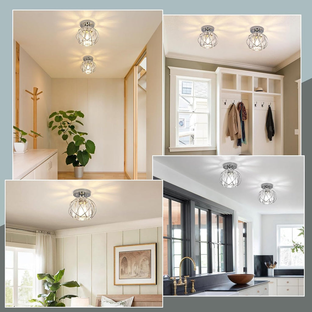 Hallway Light Fixtures Ceiling,Modern Chrome Crystal Ceiling Lights Fixture, Semi Flush Mount E26 Small Hallway