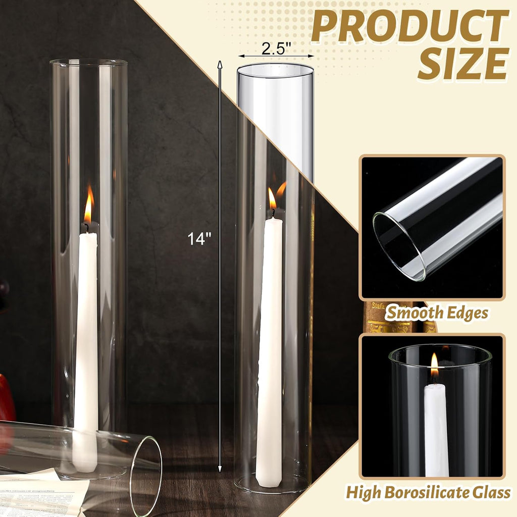 48 Pcs 2.5" W x 14" H Hurricane Candle Holder Sleeve Bottomless Glass Cylinder Candleholder Tall Candle Glass Cover