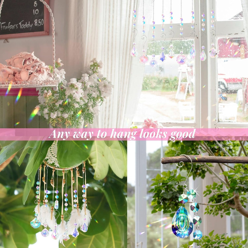 9 Pieces Sun Catchers Indoor Window Suncatcher Crystals Prisms with Chain Pendant Colorful Hanging Ornaments for