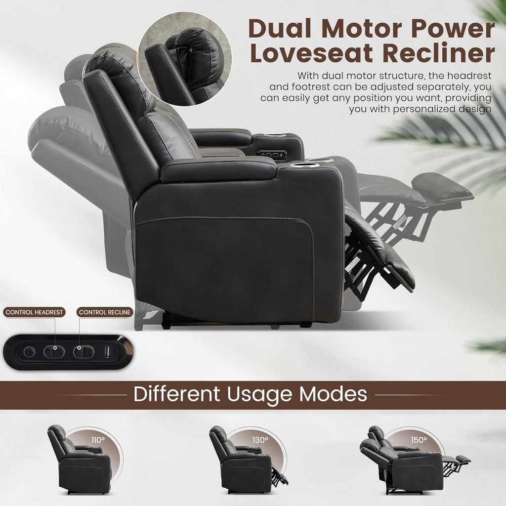 Power Reclining Loveseat with Adjustable Headrest, Home Theater Seating with LED Light/Armrest Storage