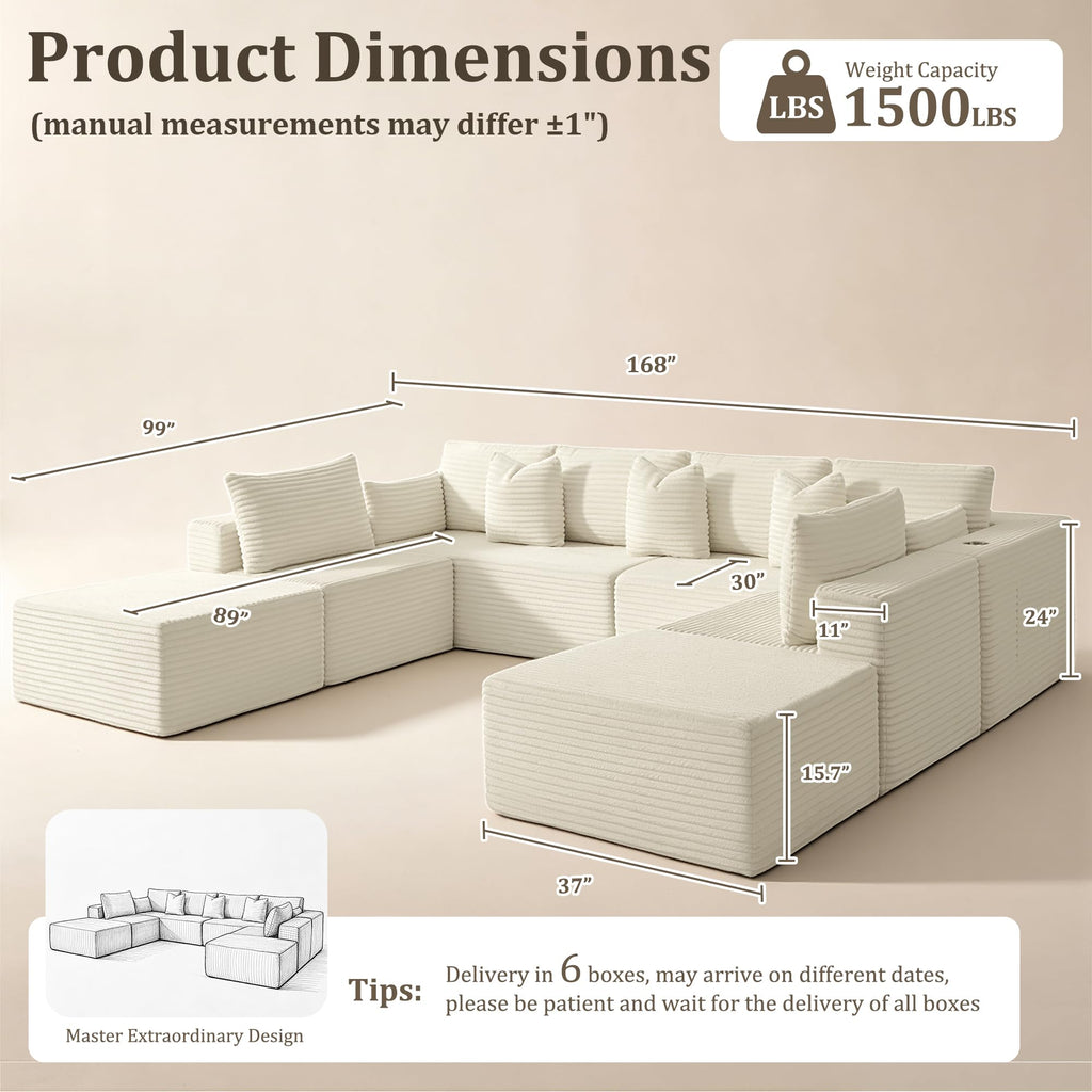 138" Oversized Boneless Couches, 8-Seat Modular U-Shaped Sectional Sofa with Deep Seat, Memory Foam, No Assembly