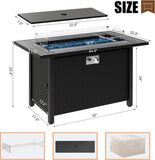 Walsunny 45 inch Outdoor Propane Fire Pit 50,000 BTU Gas Fire Pit Table with Lid, Glass Wind Guard, Waterproof Cover, Rectangle Gas Firepit Table for - Image 6