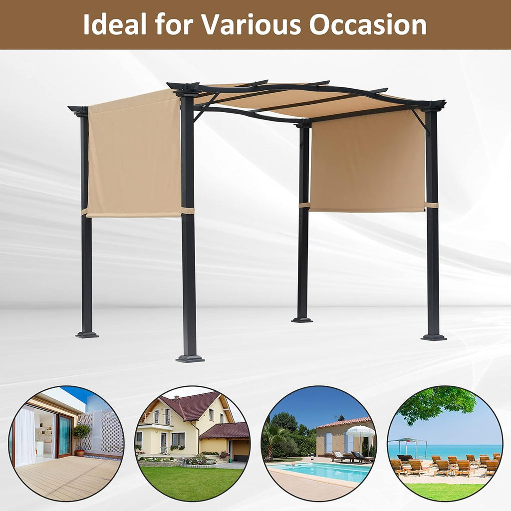 8' x 10' Retractable Pergola Canopy Steel Frame Polyester Fabric Gazebo with Retractable Canopy Shade Awning