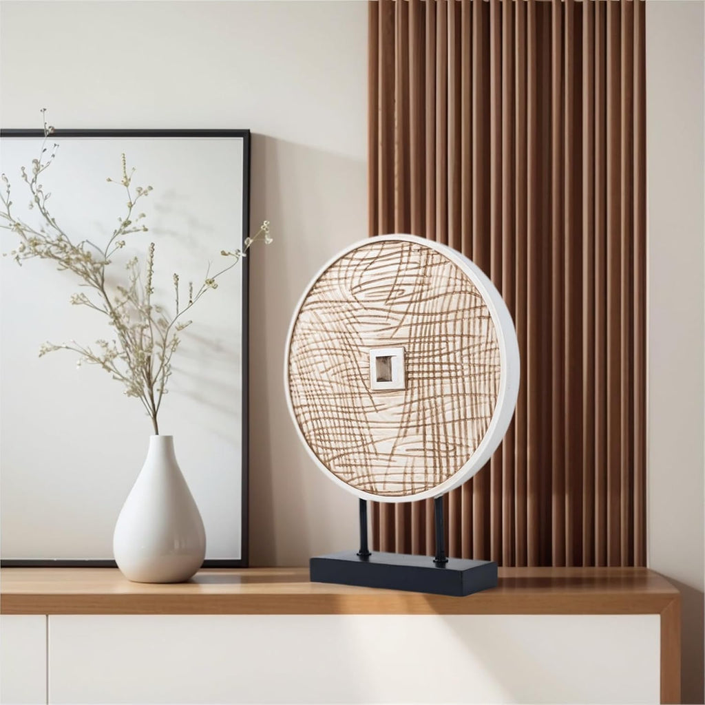 Unique Round Coin Sculpture Decorative Objects for Shelf Home Decor Accents, Modern Abstract Tabletop Decor Items