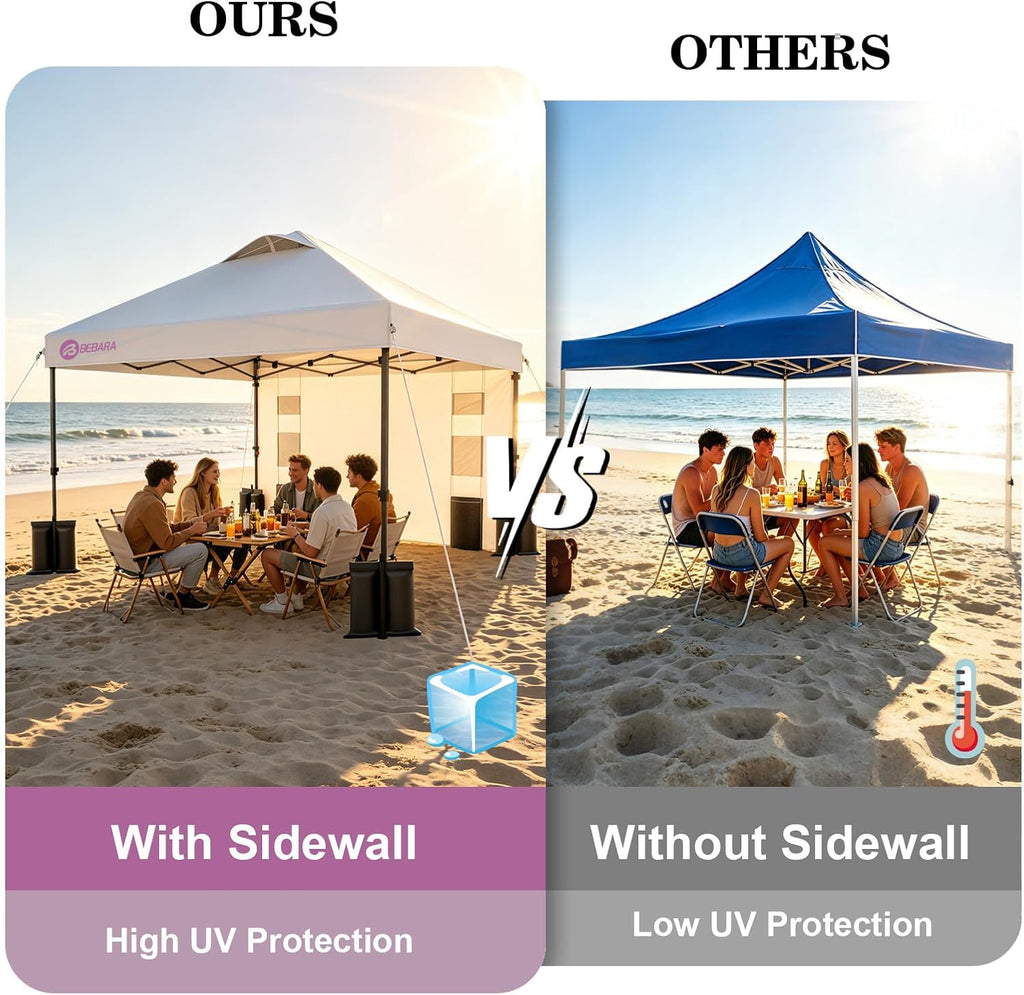 10x10 Pop Up Canopy with Sidewall, One-Person Setup - UV & Water Resistant Canopy Tent w/Wheeled Carry Bag Events