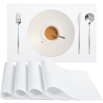 White Placemats Set of 4 Woven PVC 18"x12" for Indoor Outdoor Usage