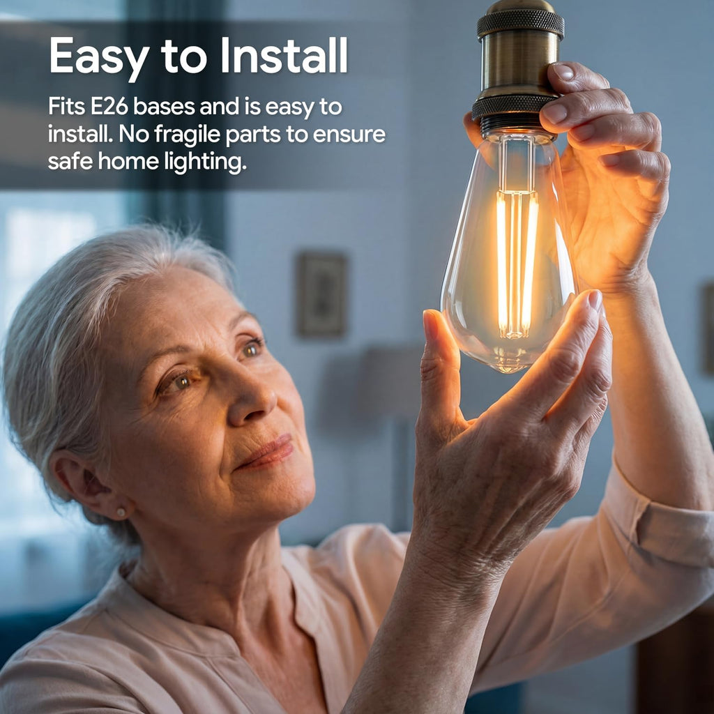 6pack LED Light Bulbs, Shatterproof Edison Bulbs 60 Watt Equivalent, E26 Base Warm White 2700K Bulb, Vintage