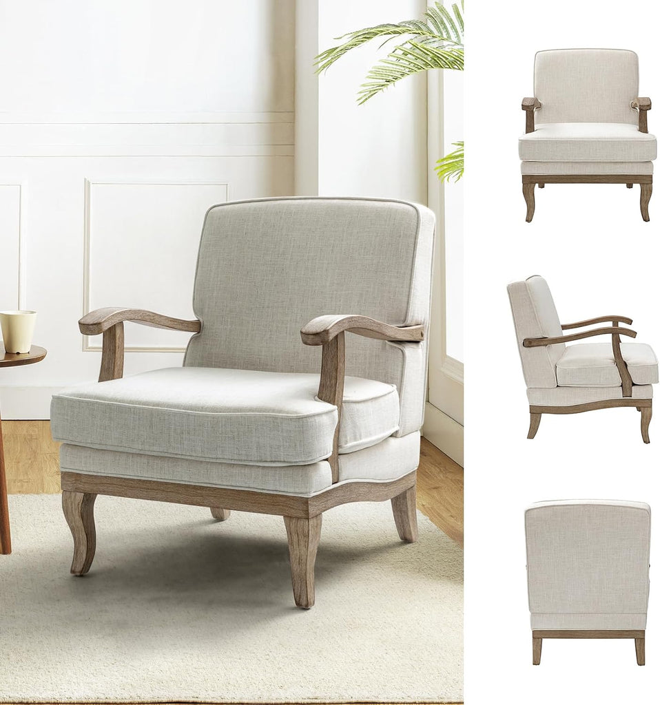 Mid-Century Modern Accent Chair, Upholstered Living Room Lounge Chair, Lounge Armchair with Romantic Stripes & Solid