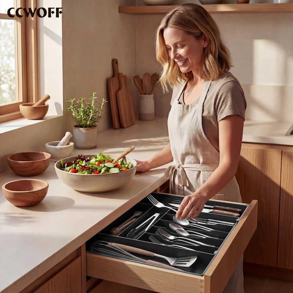 Silverware Drawer Organizer, 9 Slots Expandable Kitchen Drawer Organizer