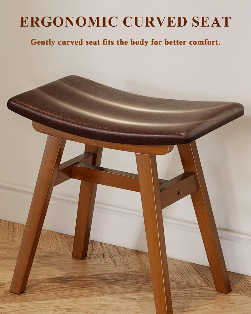 Solid Wood Vanity Stool Chair with Leather Cushion, Comfortable Makeup Vanity Stool, Small Stool for Vanity Use