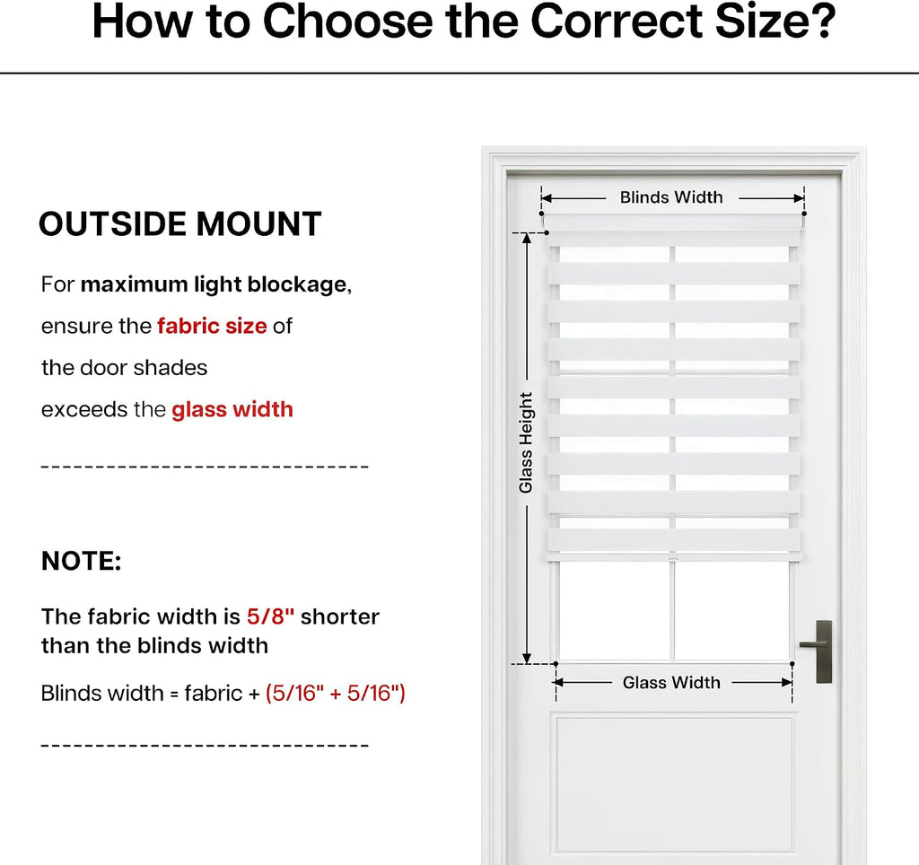 No Drill Zebra Blinds for French Door, White| Cordless Blinds for Door with Covering Width