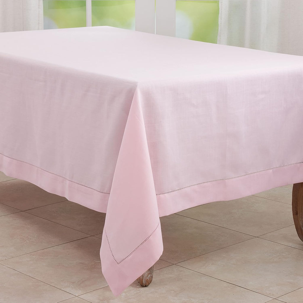 Rochester Collection Hemstitched Border Tablecloth, 70"x104", Pink
