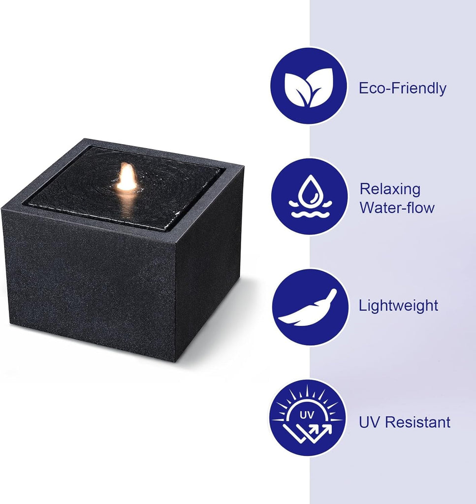 12.79” H Outdoor Water Fountain Made with Eco-Friendly Recyclable Materials, Polyethylene Square Bubbler Outdoor