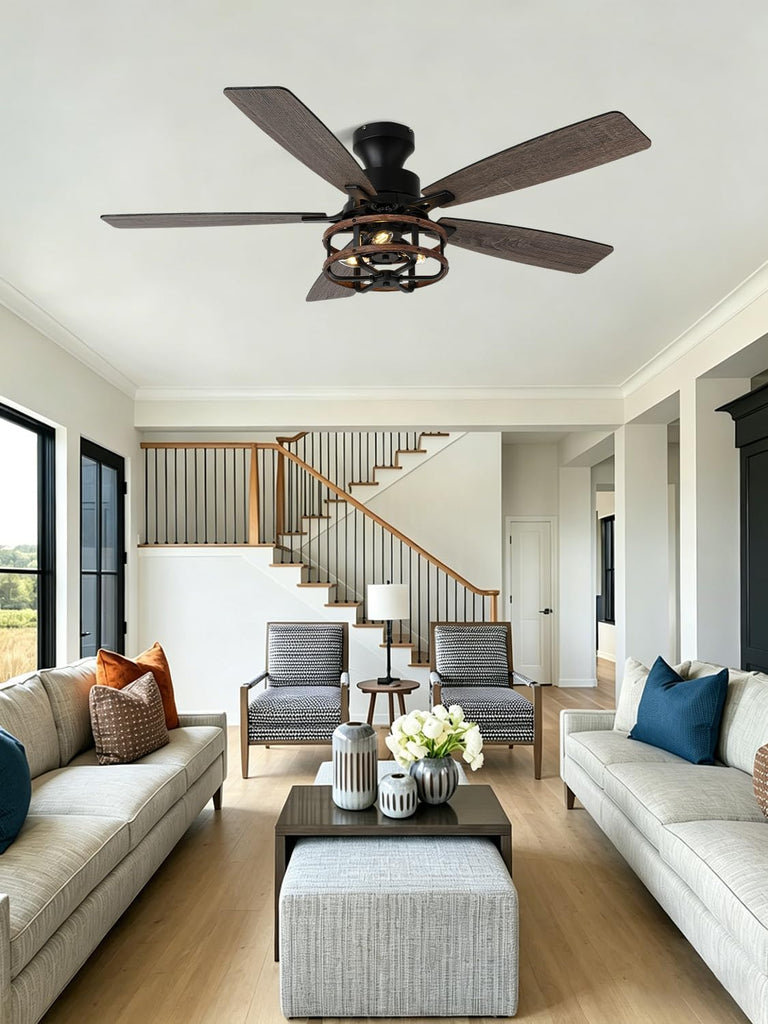 52 Inch Flush Mount Farmhouse Ceiling Fan with Light
