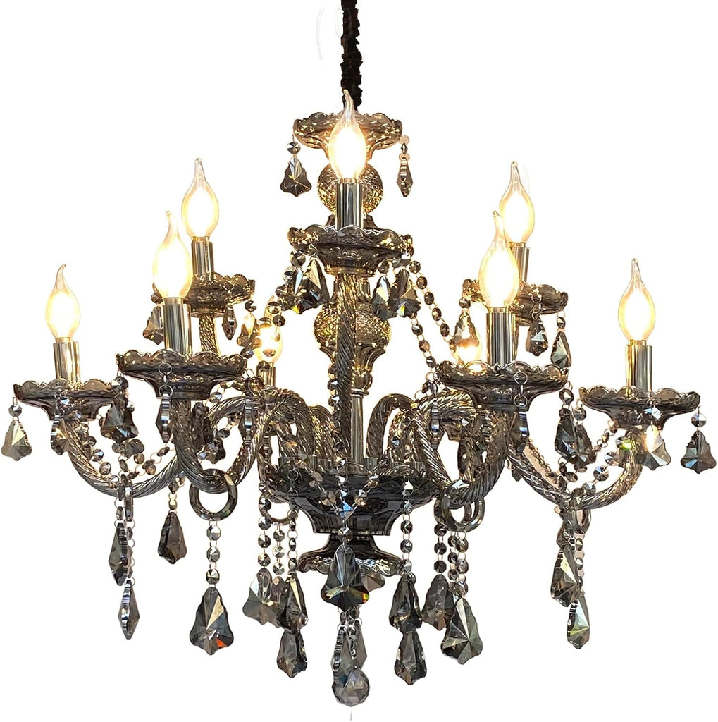 Luxury Crystal Chandelier Smoke Gray,Double Layer K9 Crystal Chandelier Light Fixtures 9-Light Candle Style Crystal Ceiling Light Lamp for Dining Living Room Bedroom A110-B0C61FM7GG