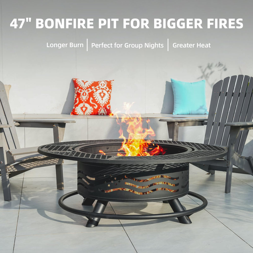 47 Inch Fire Pit with 2 Cooking Grates and Table Lid