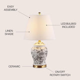 22" Gray/White Ceramic Table Lamp, French Country Chinoiserie Ginger Jar LED Bedside Lamp Bedroom