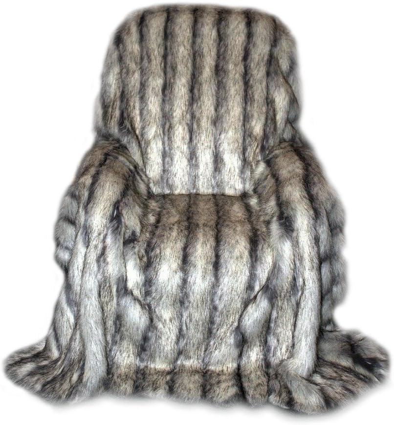 Plush Gray Stripe Fox - Premium Quality Faux Fur - Designer Throw Blanket - Soft Minky Cuddle Fur Lining (5'x6')