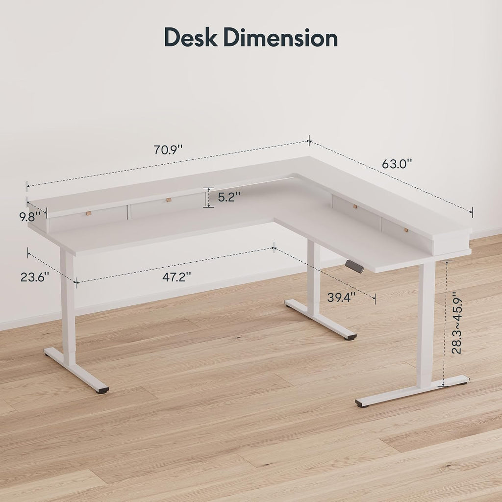 71x63 Electric L-Shaped Corner Standing Desk with 4 Drawers | Reversible L-Shape Desk, 28.3"-45.9" Height, 4 Presets