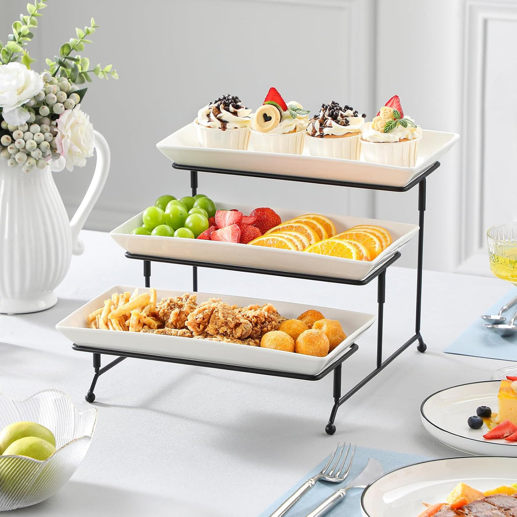 3 Tier Serving Trays for Party, Porcelain Serving Platters and Trays, 12 Inch Tiered Tray Stand, Fruit Tray, Trays