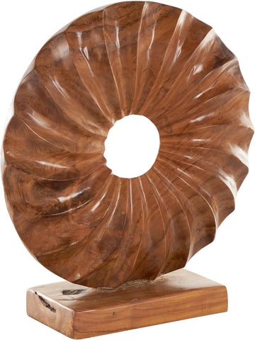 79 Teak Wood Abstract Handmade Decorative Sculpture Dimensional Circular Home Decor Statue with Center Cutout, Accent