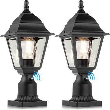 Dusk to Dawn Outdoor Post Lights, 2-Pack Waterproof Outside Post Lamps with Pier Mount
