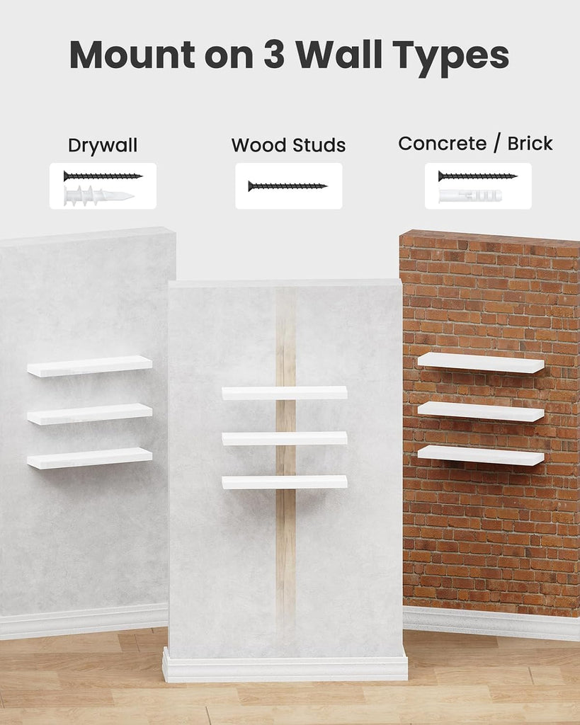 Floating Shelves, Wall Shelves /Living Room/Bedroom/Kitchen Decor, White Shelves with Invisible Brackets Set of 3