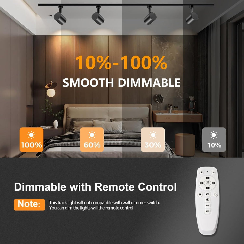 Dimmable Plug in Track Lighting with Remote, 4-Light Black
