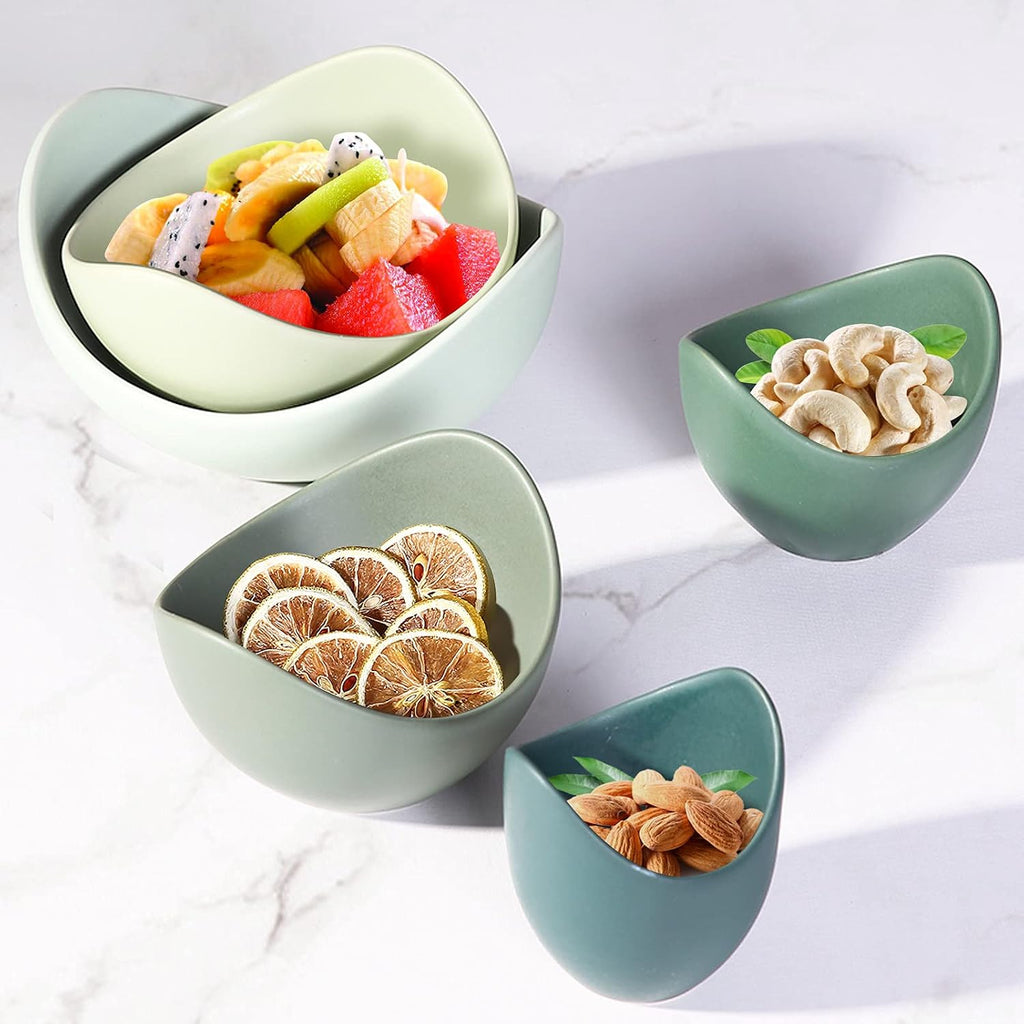 Premium 5Piece Ceramic Serving Bowls Set Blooming Lotus Shape Assorted Sizes for Salads Soups Ramen Daily Dining and